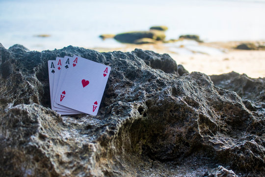 Four Of A Kind Ace Poker Card Gamble Beach Theme