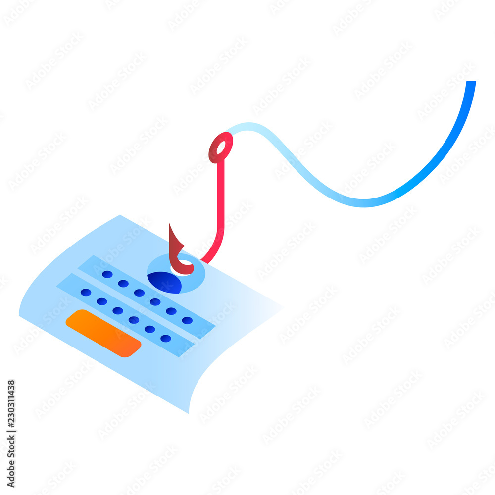Poster phishing hook data icon. isometric of phishing hook data vector icon for web design isolated on whit