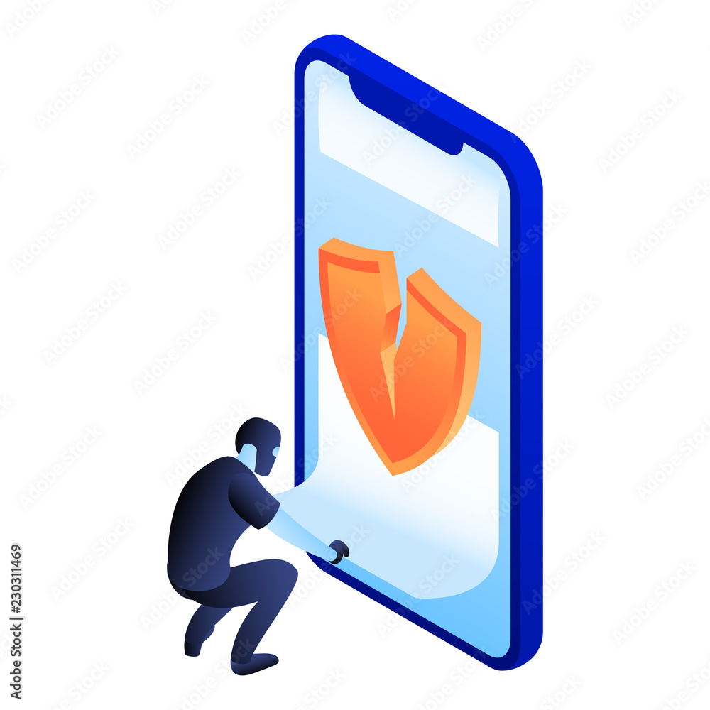Poster crack smartphone security icon. isometric of crack smartphone security vector icon for web design is
