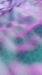 Colorful honeycomb with a gradient color on a light background. Perspective view on polygon look like honeycomb. Wavy surface. Isometric geometry. 3D illustration