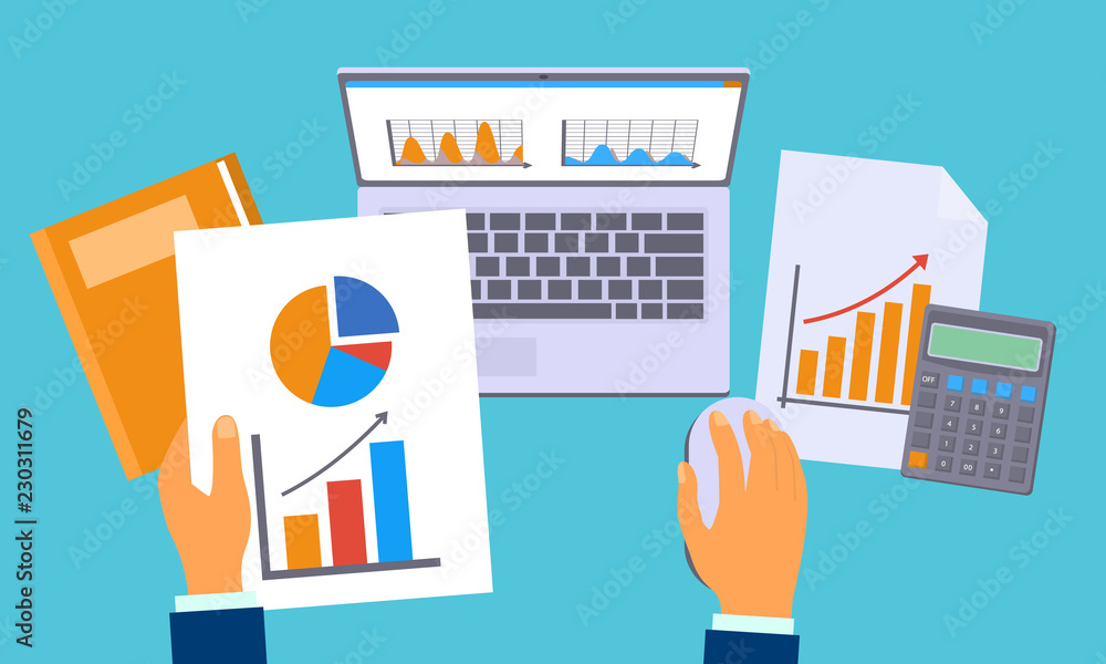 Poster accounting work graph concept background. flat illustration of accounting work graph vector concept 