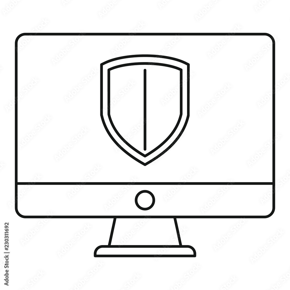 Sticker protected computer icon. outline illustration of protected computer vector icon for web design isola