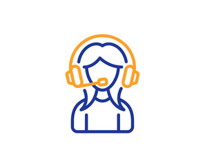 User Support line icon. Female Profile sign. Woman Person silhouette symbol. Colorful outline concept. Blue and orange thin line color icon. Support Vector