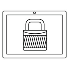 Protected tablet icon. Outline illustration of protected tablet vector icon for web design isolated on white background