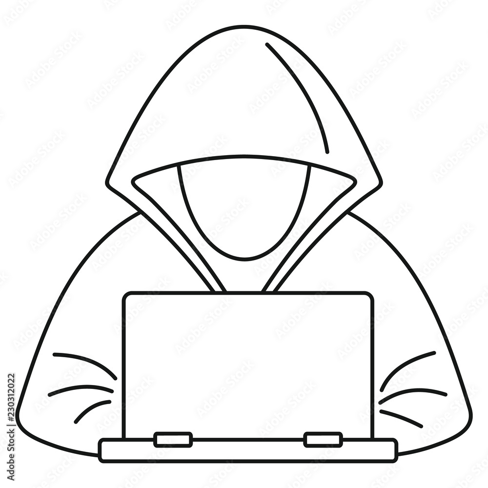 Poster hacker laptop icon. outline illustration of hacker laptop vector icon for web design isolated on whi