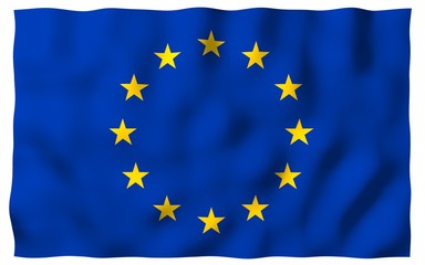 Slightly waving flag of the European Union isolated on white background, 3D rendering. Symbol of Europe. 3D illustration