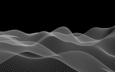 Abstract landscape on a white background. Cyberspace grid. Hi-tech network. 3D illustration