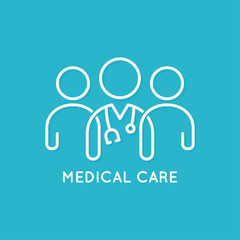 doctor team icon line medical concept on blue background