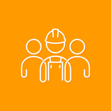 Builder line concept. Construction worker icon on yellow background