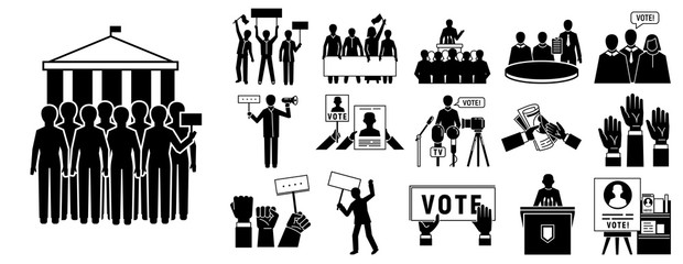 Political meeting icon set. Simple set of political meeting vector icons for web design on white background