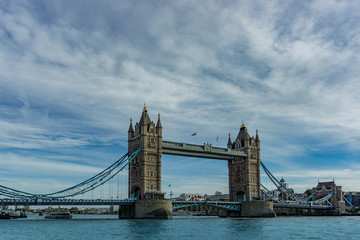 Tower Bridge on Thames river looking in London, England, UK