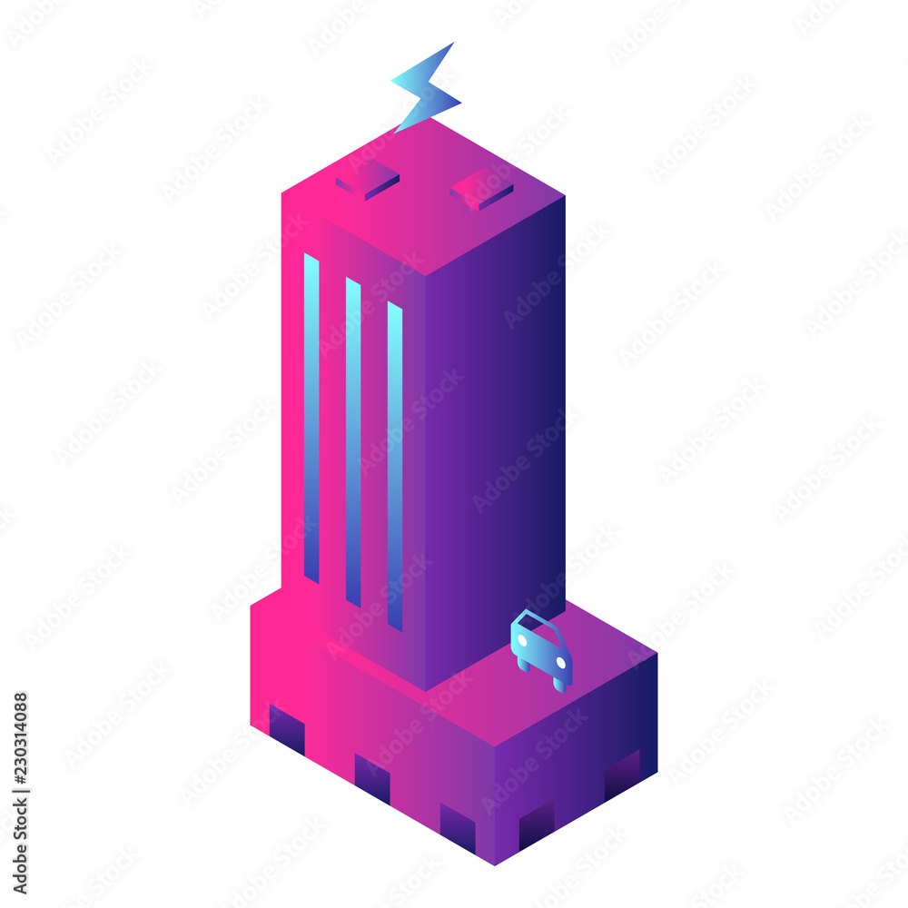 Poster futuristic building icon. isometric of futuristic building vector icon for web design isolated on wh