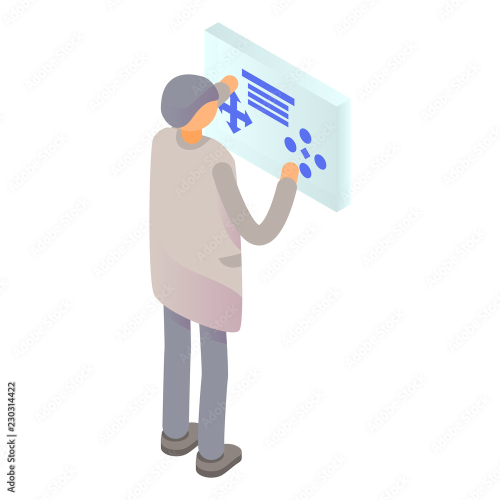 Aufkleber man futuristic screen icon. isometric of man futuristic screen vector icon for web design isolated o
