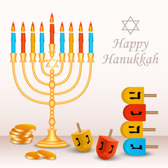 Fototapeta na wymiar Happy jewish hanukkah concept background. Realistic illustration of happy jewish hanukkah vector concept background for web design