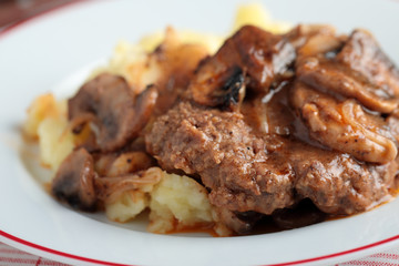 Salisbury steak with mashed potato