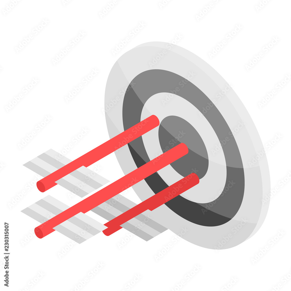 Poster arrow in target icon. isometric of arrow in target vector icon for web design isolated on white back