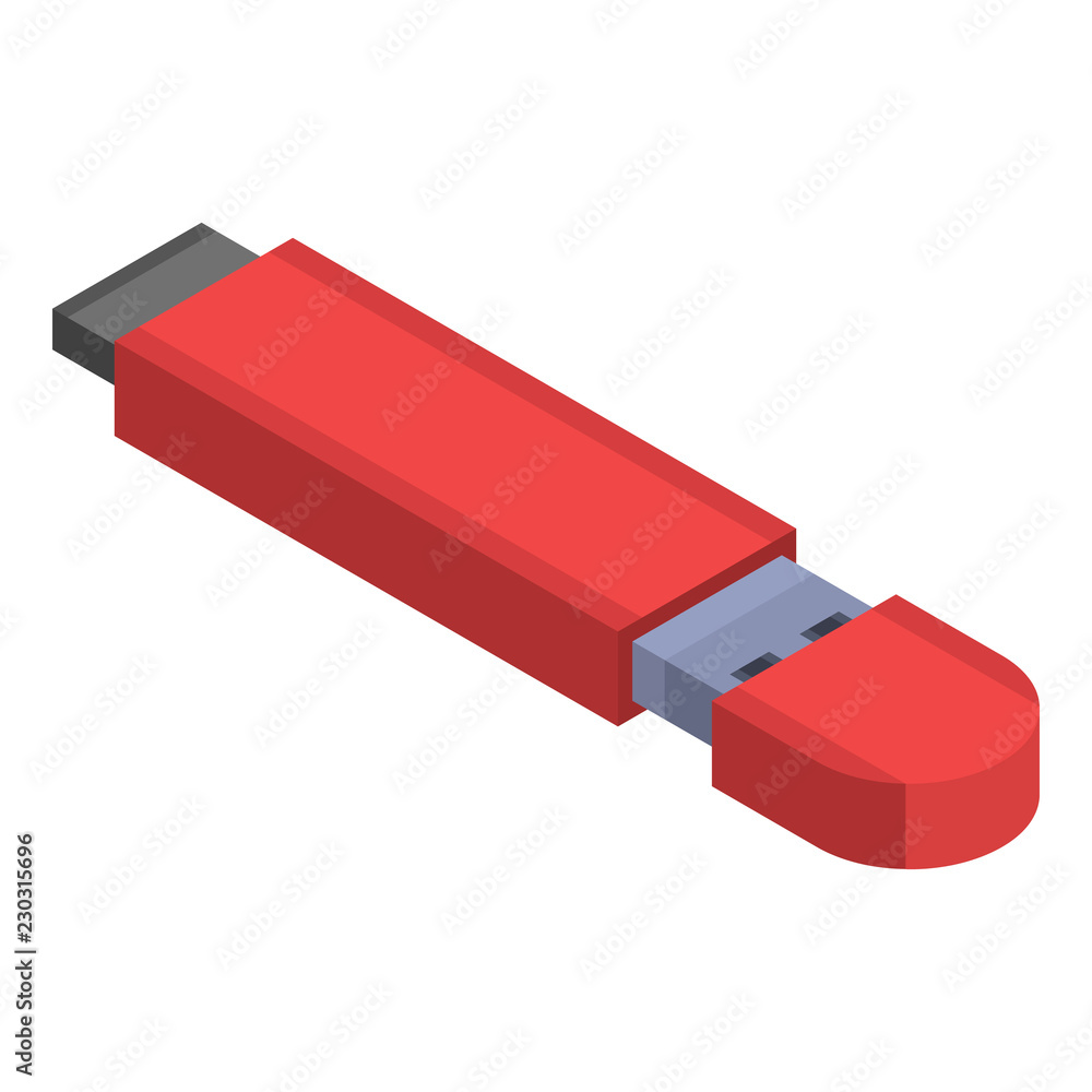 Poster red usb flash icon. isometric of red usb flash vector icon for web design isolated on white backgrou