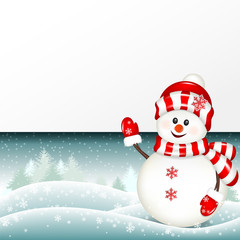 Christmas background with snowman and place for your text.