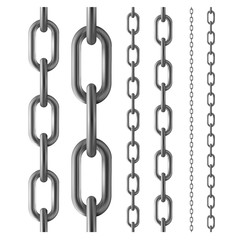 Shiny seamless metal chain vector set. Isolated on white