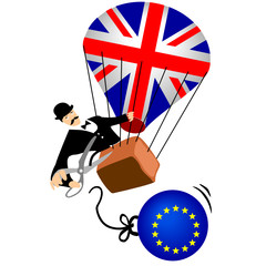 England departs in the balloon to the sky brexit european exit cartoon comic politics fly 