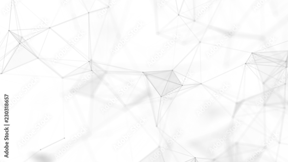 Poster Abstract white futuristic background. White background. connecting dots and lines on white background. 4k rendering.
