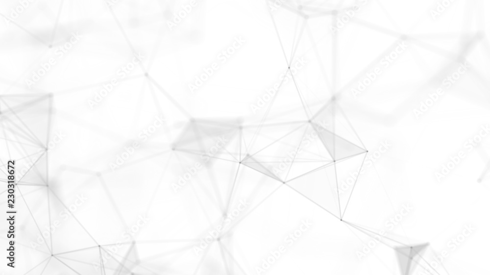 Poster Abstract white futuristic background. White background. connecting dots and lines on white background. 4k rendering.