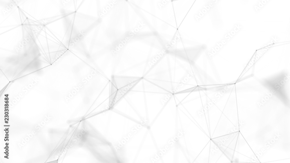 Poster Abstract white futuristic background. White background. connecting dots and lines on white background. 4k rendering.