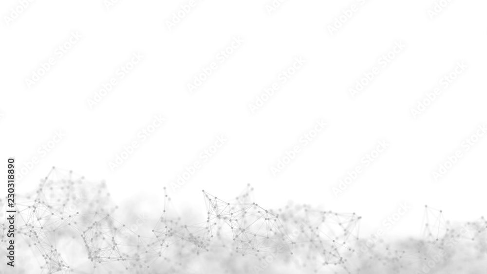Poster Abstract white futuristic background. White background. connecting dots and lines on white background. 4k rendering.
