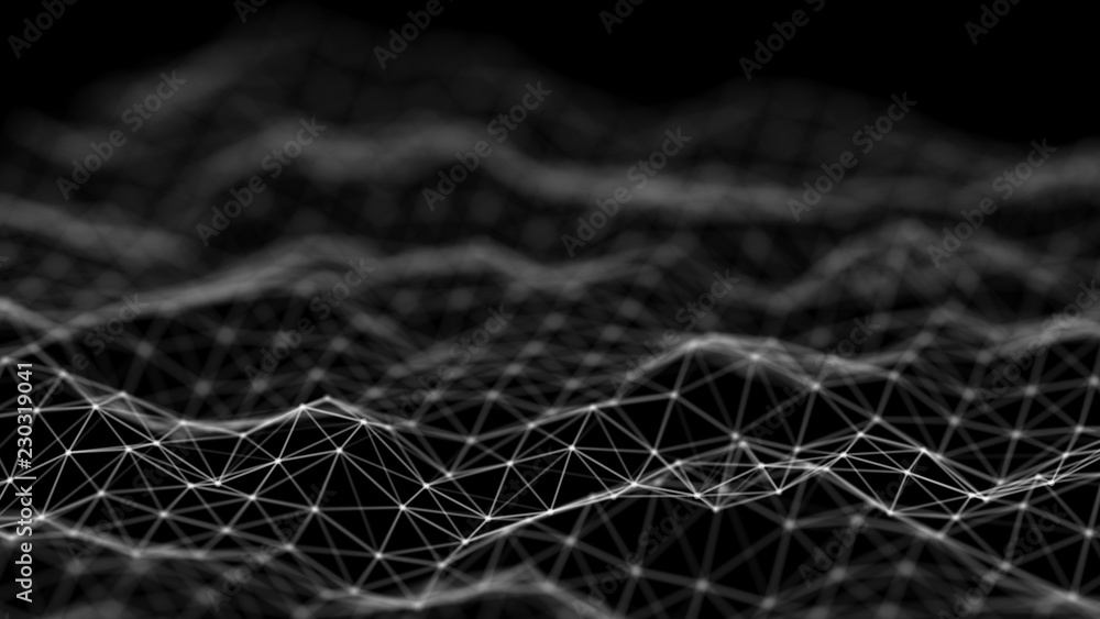 Aufkleber Data technology background. Abstract background. Connecting dots and lines on dark background. 3D rendering. 4k.