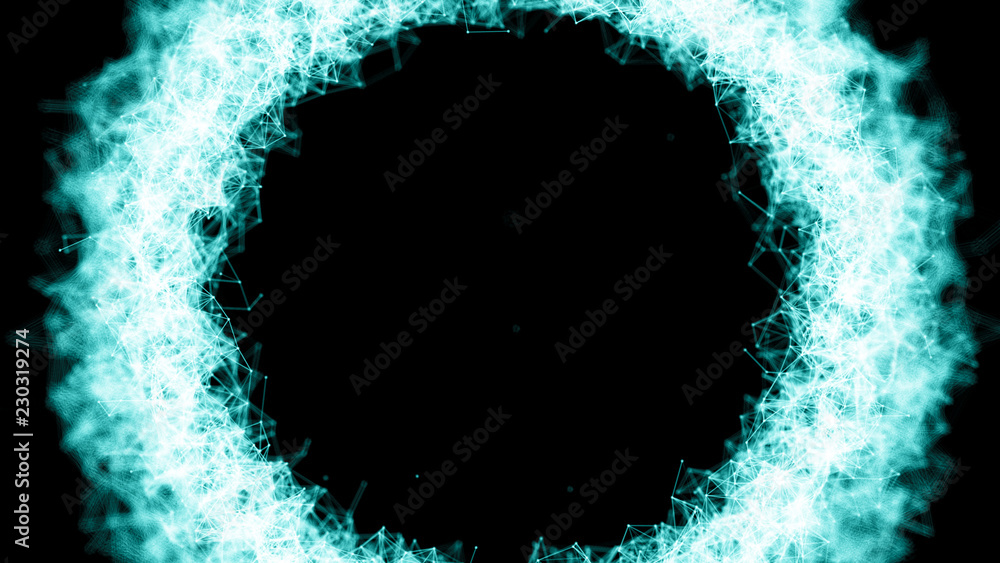 Poster Global network connections with points and lines. Abstract circular background. Futuristic circle. 4k rendering.