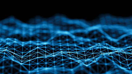 Fototapeta Data technology background. Abstract background. Connecting dots and lines on dark background. 3D rendering. 4k. obraz
