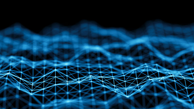 Data technology background. Abstract background. Connecting dots and lines on dark background. 3D rendering. 4k.