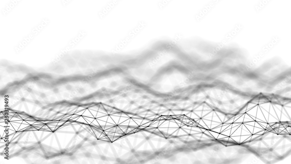 Poster Data technology background. Abstract background. Connecting dots and lines on dark background. 3D rendering. 4k.