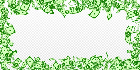 American dollar notes falling. Messy USD bills on 