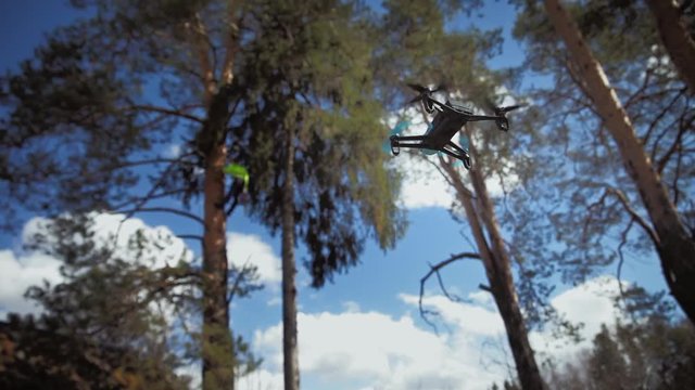 blue kopter hovered in the air