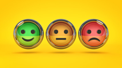 Smile / frown buttons for website. 3d rendering