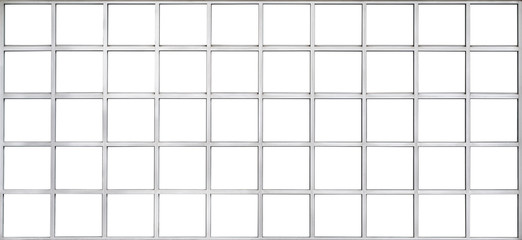 Large white grid  window isolated on white background, real interior house object element for design