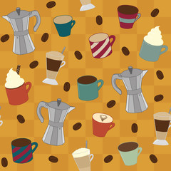 ASeamless Vector Pattern of Various Cups of Coffee