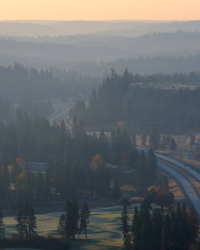 Foggy sunrise over the High Drive Bluffs in Spokane