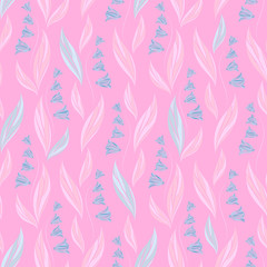 Seamless vector ornamental pattern with small abstract flowers in pink and blue colors