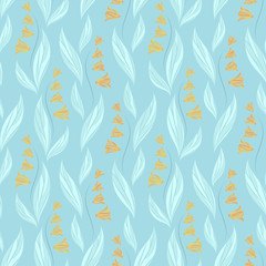 Naklejka na ściany i meble Seamless vector ornamental pattern with small abstract flowers in light pastel colors on baby-blue background