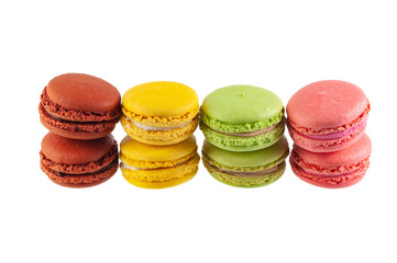 Macaron cakes of different colors isolated on a white background