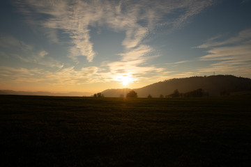 Sunset at Velka Lhota overlooking the city downhill