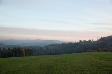 Naklejka premium The sunset in Velka Lhota is a popular place with a great view of the surroundings