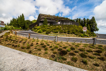 View of abandoned hotel Lagoa das Sete Cidades on Sao Miguel Island on Azores