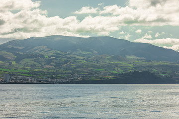 View from the ocean on island of Sao Miguel in the Portuguese Autonomous Region of the Azores Island.