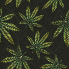 Marijuana leaves seamless pattern vector eps10 illustration.