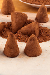 Fototapeta na wymiar Chocolates with a sprinkling of cocoa powder.