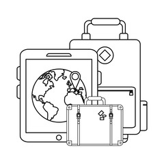 Travel and online technology in black and white