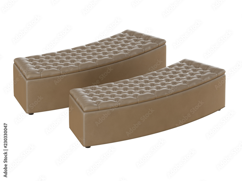 Poster two bench beige capitone on a white background 3d rendering